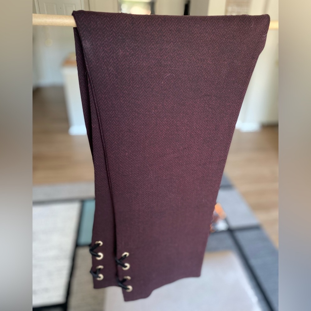Burgundy Pants with Lace-Up Detail